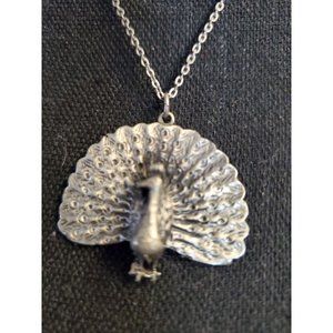 Vintage Silver Pewter Peacock Women Necklace